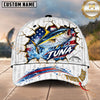 Maxcorners Fishing Graphic Patriotic US Flag Cracked Effect Customized Name 3D Cap