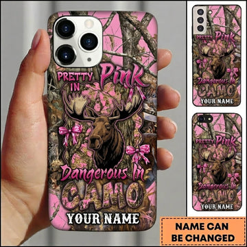 Maxcorners Hunting Pretty Pink Deer Woodland Camo Personalized Name 3D Phone Case