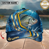 Maxcorners Fishing Blue Gold Wave Design Personalized Name 3D Cap