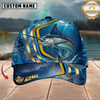 Maxcorners Fishing Blue Gold Wave Design Personalized Name 3D Cap