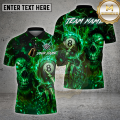 Maxcorners Billiards Shirts 8-Ball Skull Lightning Design Multi Options Personalized Name, Team Name 3D Shirt