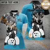 Maxcorners Black And Blue Wolf Bowling Jersey Customized Name, Team Name 3D Shirt