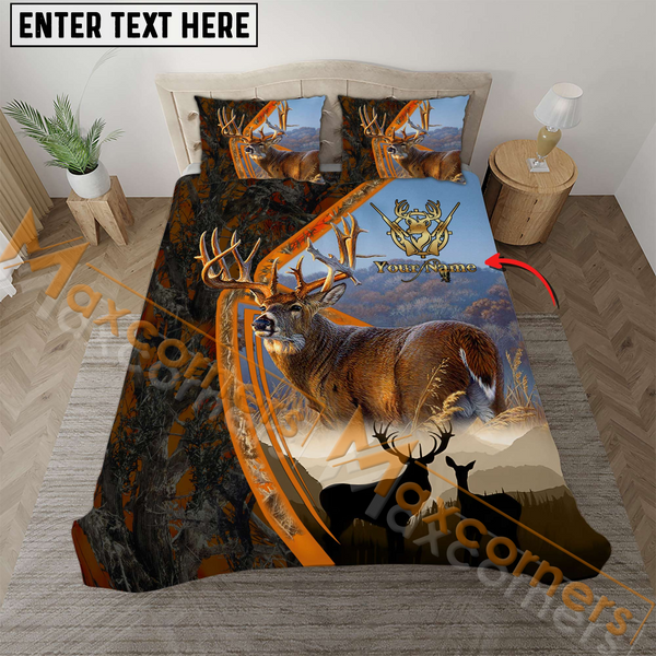 Maxcorners Custom Text Majestic Deer Hunting Camo Pattern Bedding Set 3D All Over Printed