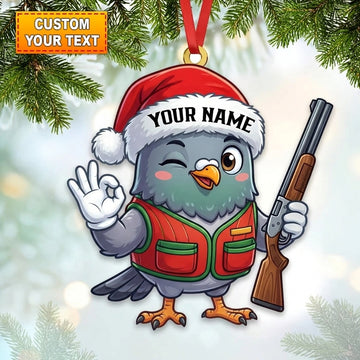 Maxcorners Personalized Funny Pigeon Trap Shooter Santa Hat Shotgun Hunting Acrylic Christmas Ornament And Keychain Custom Gift For Hunters 2D Flat
