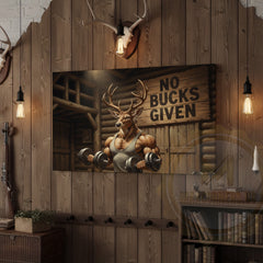 Maxcorners Muscular Deer Lifting Dumbbells “No Bucks Given” Gym Cabin Wrapped Canvas