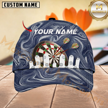 Maxcorners Darts Bullseye Dartboard Blue White Marble Personalized Name 3D Cap