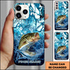 Maxcorners Fishing Phone Case Blue Water Splash Fish Art Personalized Name 3D Phone Case (10 Fish Species)