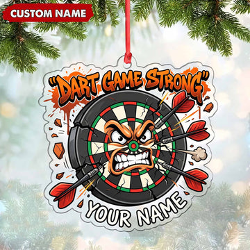 Maxcorners Darts Lover Dart Game Strong Typography, Angry Target Board Mascot Burst Personalized Name Ornament 2D Flat