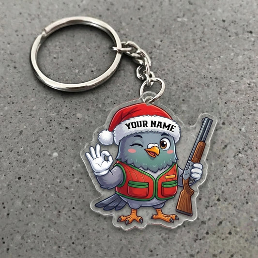 Maxcorners Personalized Funny Pigeon Trap Shooter Santa Hat Shotgun Hunting Acrylic Christmas Ornament And Keychain Custom Gift For Hunters 2D Flat
