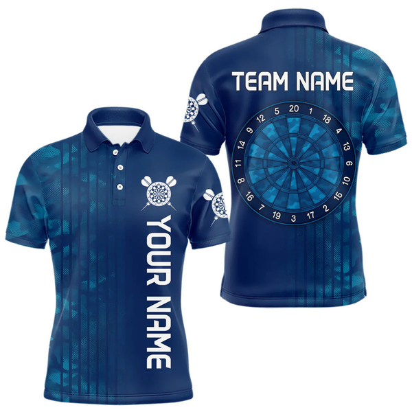 Maxcorners Men’s Darts Team Shirt - Navy Camo Pattern And Dartboard | Custom Name Option LM2404