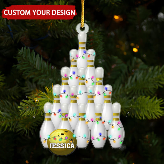 Maxcorners Yellow Bowling Balls Personalized Christmas Ornament, Gift For Bowling Club Members MT1611