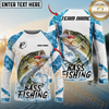 Maxcorners Fishing Blue Camo White Pattern Sport Custom Name & Team Name 3D Shirts