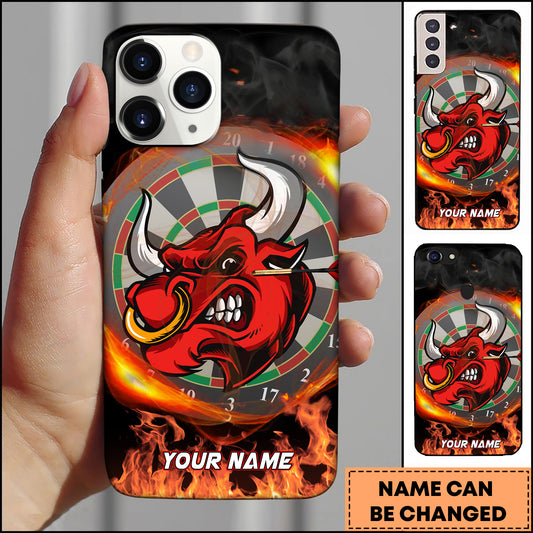 Maxcorners Angry Bull Dartboard Fire Style Personalized Name 3D Phone Case