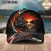 Maxcorners Fishing Skull Angler Orange Wave Personalized 3D Cap
