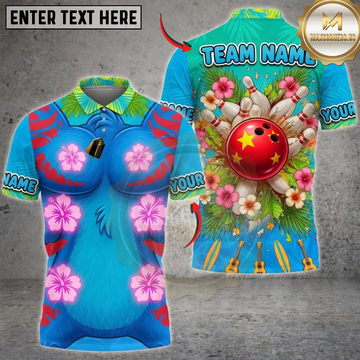 Maxcorners ST Bowling Tropical Hawaiian Floral Star Bowling Ball Personalized Name 3D Unisex Shirt