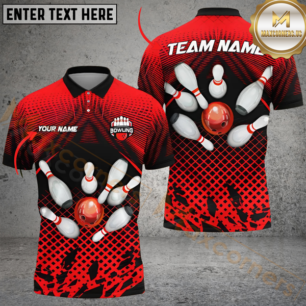 Maxcorners Bowling Strike Multicolor Personalized Name, Team Name 3D Shirt