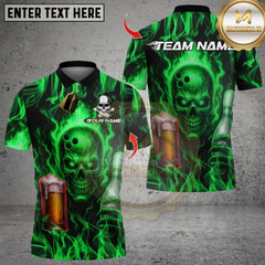 Maxcorners Bowling Skull Flame Beer With Pin Multicolor Customized Name, Team Name 3D Shirts