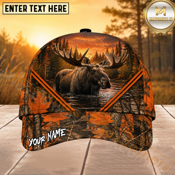 Maxcorners Moose Hunting Orange Forest Personalized 3D Cap