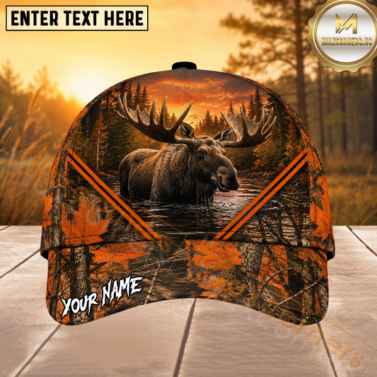 Maxcorners Moose Hunting Orange Forest Personalized 3D Cap