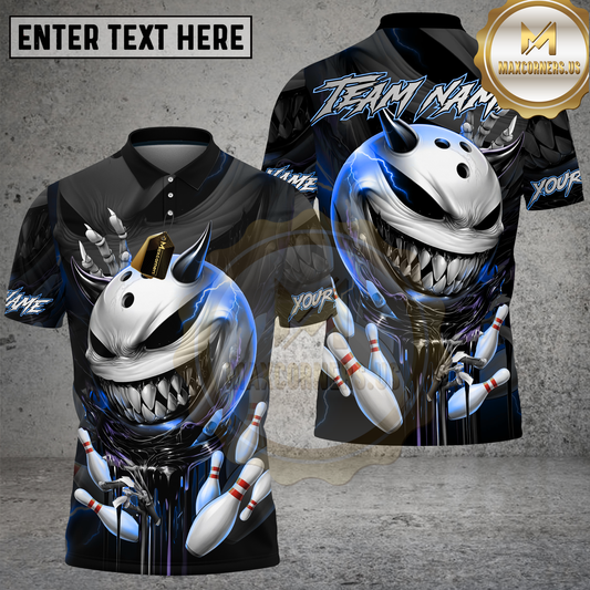 Maxcorners Bowling Shirt Menacing Bowling Ball Face Green Horror Theme Multioptions Personalized Name, Team Name 3D Shirt (4 Colors)