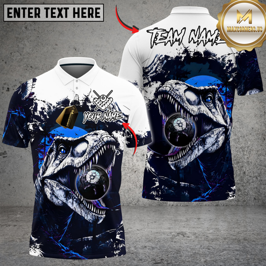 Maxcorners Billiards 8-Ball T-Rex Dinosaur Personalized Name Shirt (4 Colors)
