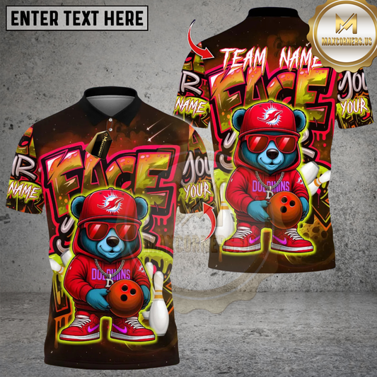 Maxcorners Bowling Graffiti Hiphop Bear Multicolor Customized Name, Team Name 3D Shirts