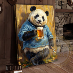 Maxcorners Panda Beer Canvas Wall Art - Funny Animal Pub Decor Print