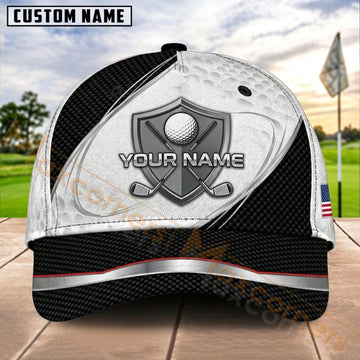 Maxcorners Golf Black White Ball Club Wave Personalized Name 3D Cap