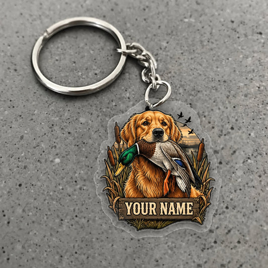 Maxcorners Duck Hunting Golden Retriever Waterfowl Retriever Badge Custom Name Gift 2D Flat Acrylic Ornament, Keychain