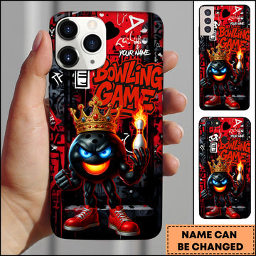 Maxcorners Bowling Game Crown Fire Pin Multicolor Personalized Name 3D Phone Case