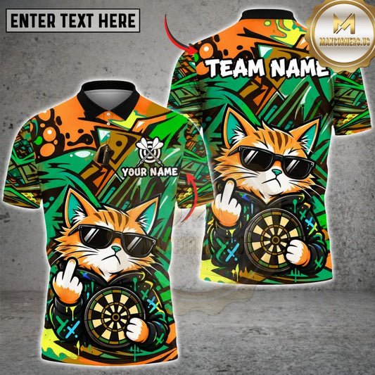 Maxcorners Darts Cool Cat Sunglasses Middle Finger Target Board Graffiti Artwork Multicolor Customized Name, Team Name 3D Shirts