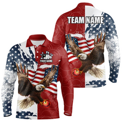 Maxcorners Red, White, Blue American Flag Eagle Men Bowling Shirt Custom Patriotic Red Camo Bowling Team Jersey LM184
