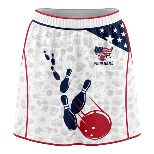 Maxcorners Bowling American Flag Ball And Pins Personalized 3D Skirts With Shorts