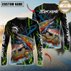 Maxcorners Fishing Green Flame Camo Design Sun Protection Personalized Name, Team Name Long Sleeve Shirt