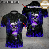Maxcorners Flaming Skull Golf Polo Shirt, Customized Name & Team Name 3D Shirts (4 Colors)
