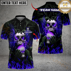 Maxcorners Flaming Skull Golf Polo Shirt, Customized Name & Team Name 3D Shirts (4 Colors)