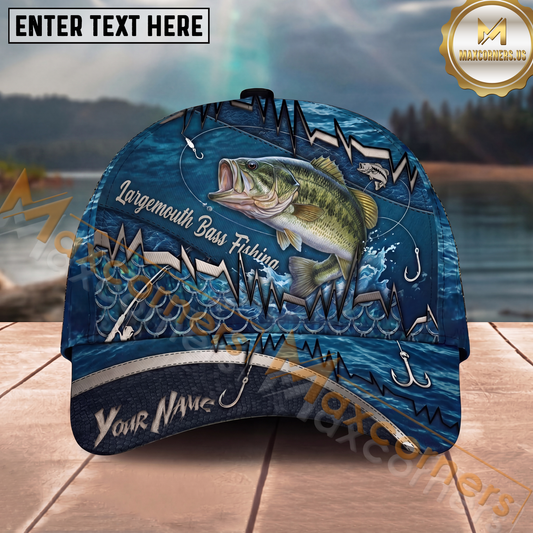 Maxcorners Fishing Heartbeat Hook Pattern Multiple Options Personalized Name 3D Cap (12 Fish Species)