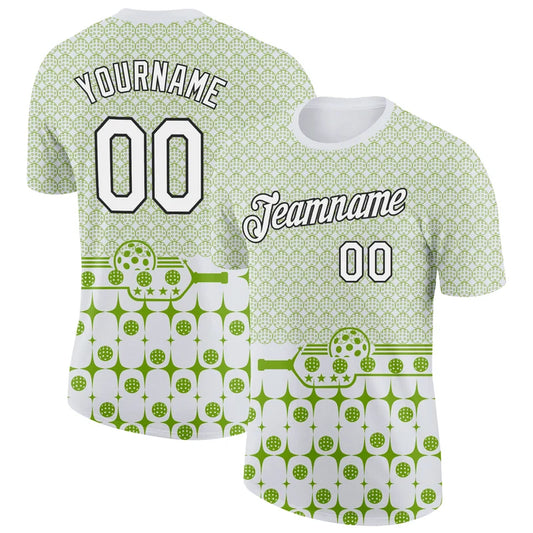 Maxcorners Pickleball Paddle Ball Lime Green Geometric Stars Retro Pattern Personalized Name 3D Unisex Shirt