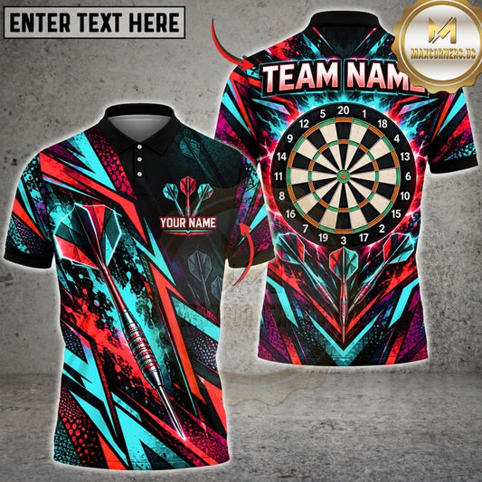 Maxcorners Darts Cyber Neon Geometric Lines Flying Darts Target Board Graphic Multicolor Customized Name, Team Name 3D Shirts