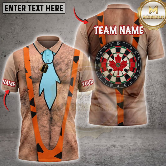 Maxcorners Darts Funny Caveman Costume Blue Tie Canadian Maple Leaf Dartboard Personalized Name 3D Unisex Shirt