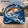 Maxcorners Fishing Graphic Ocean Waves Water Splash Angler Customized Name 3D Cap