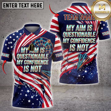 Maxcorners Darts American Flag My Aim Is Questionable My Confidence Is Not Personalized Name 3D Unisex Shirt