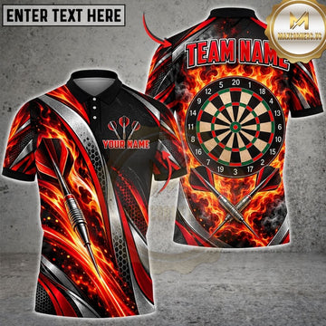 Maxcorners Darts Fiery Inferno Flame Waves Metallic Darts Target Board Graphic Multicolor Customized Name, Team Name 3D Shirts