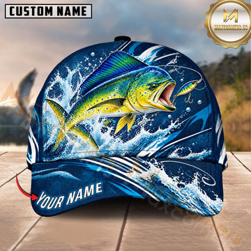 Maxcorners Fishing Graphic Ocean Waves Water Splash Angler Customized Name 3D Cap