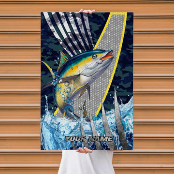 Maxcorners Tuna Fishing Tactical Camo Metal Splash Design Personalized Name 3D Poster