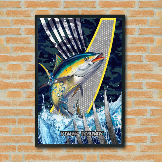 Maxcorners Tuna Fishing Tactical Camo Metal Splash Design Personalized Name 3D Poster