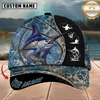 Maxcorners Fishing Blue Marble Splash Design Personalized Name 3D Cap