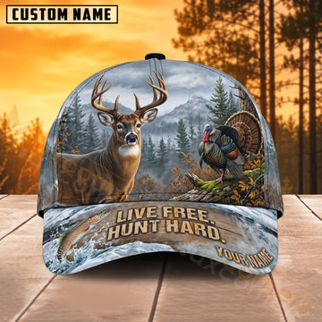 Maxcorners Deer Hunting Live Free Hunt Hard Turkey Forest Personalized Name 3D Cap