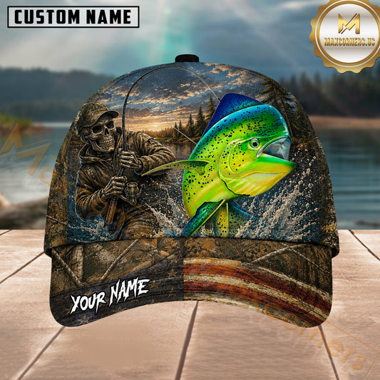 Maxcorners Fishing Skull Angler Personalized 3D Cap