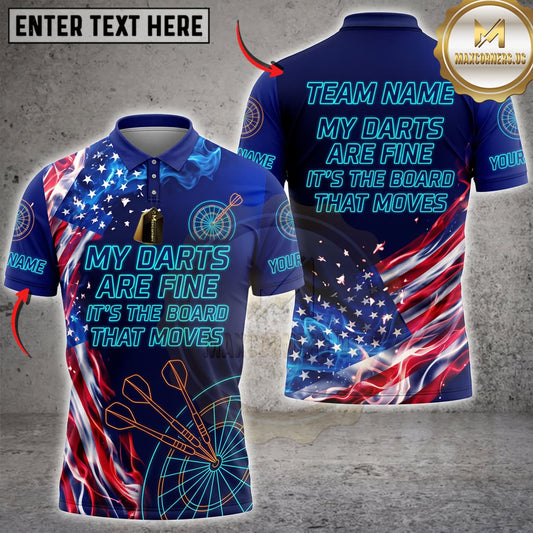 Maxcorners Darts American Flag Dark Blue Lightning Personalized Name 3D Unisex Shirt